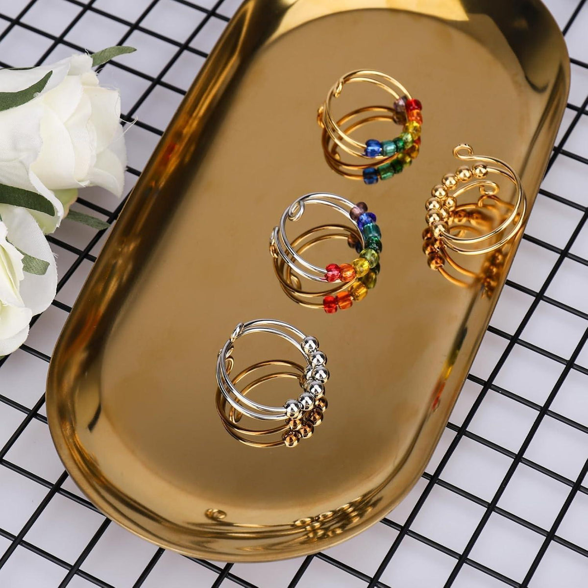 Verstellbarer Anti-Stress Ring Set für Damen – Angstabbau & Fidget