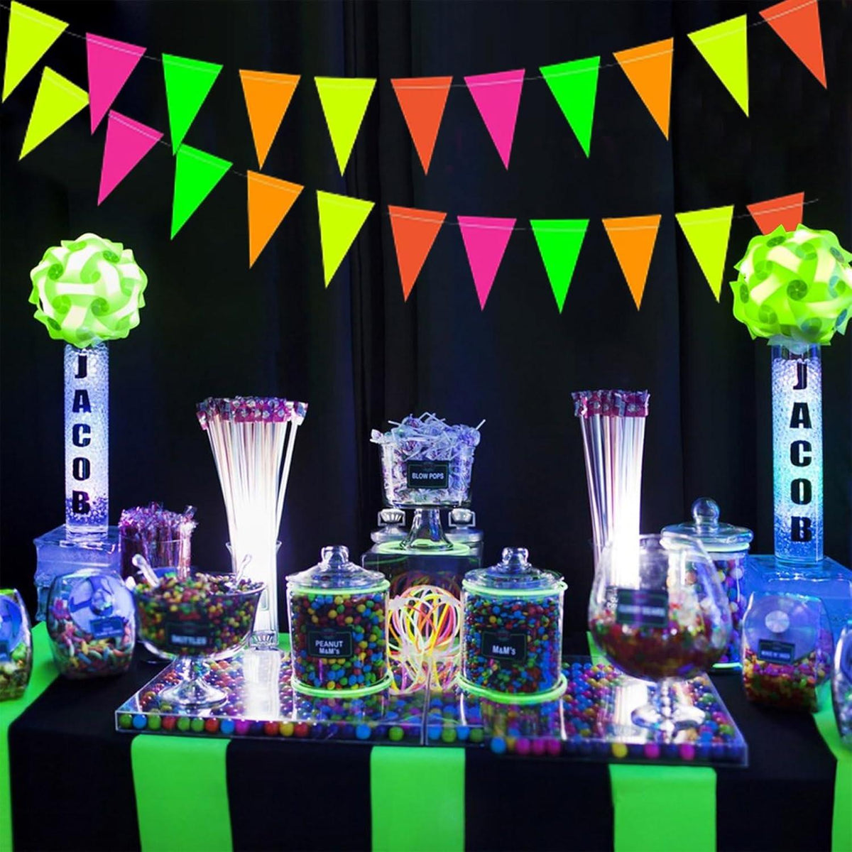 Neon Party Deko Schwarzlicht Papiergirlande Wimpelkette Glow Party