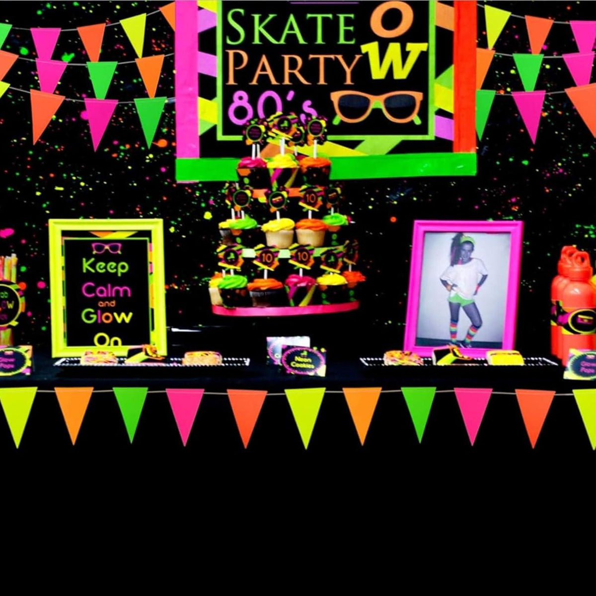 Neon Party Deko Schwarzlicht Papiergirlande Wimpelkette Hängende