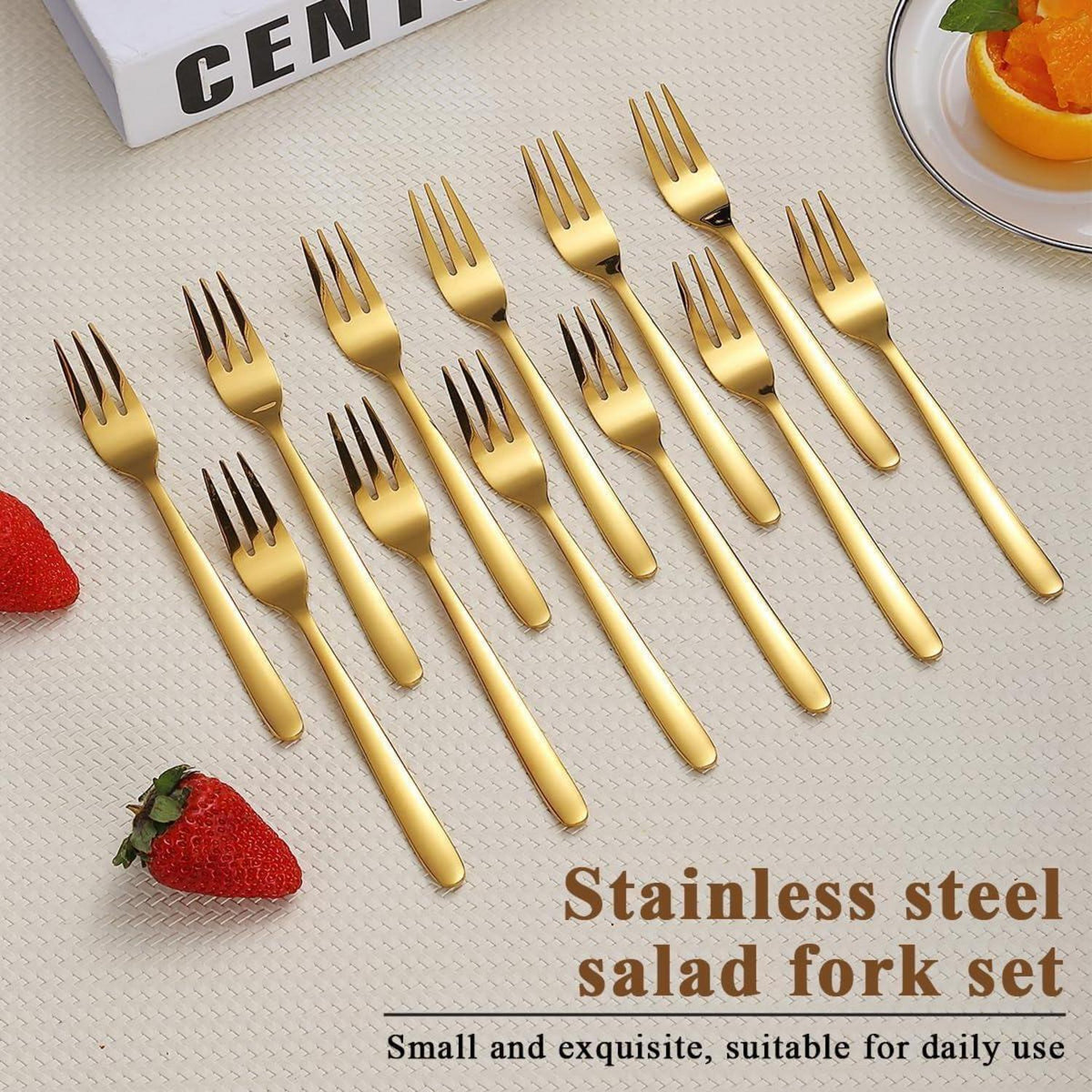 Goldene Dessertgabeln 12er Set 14cm Edelstahl spülmaschinenfest
