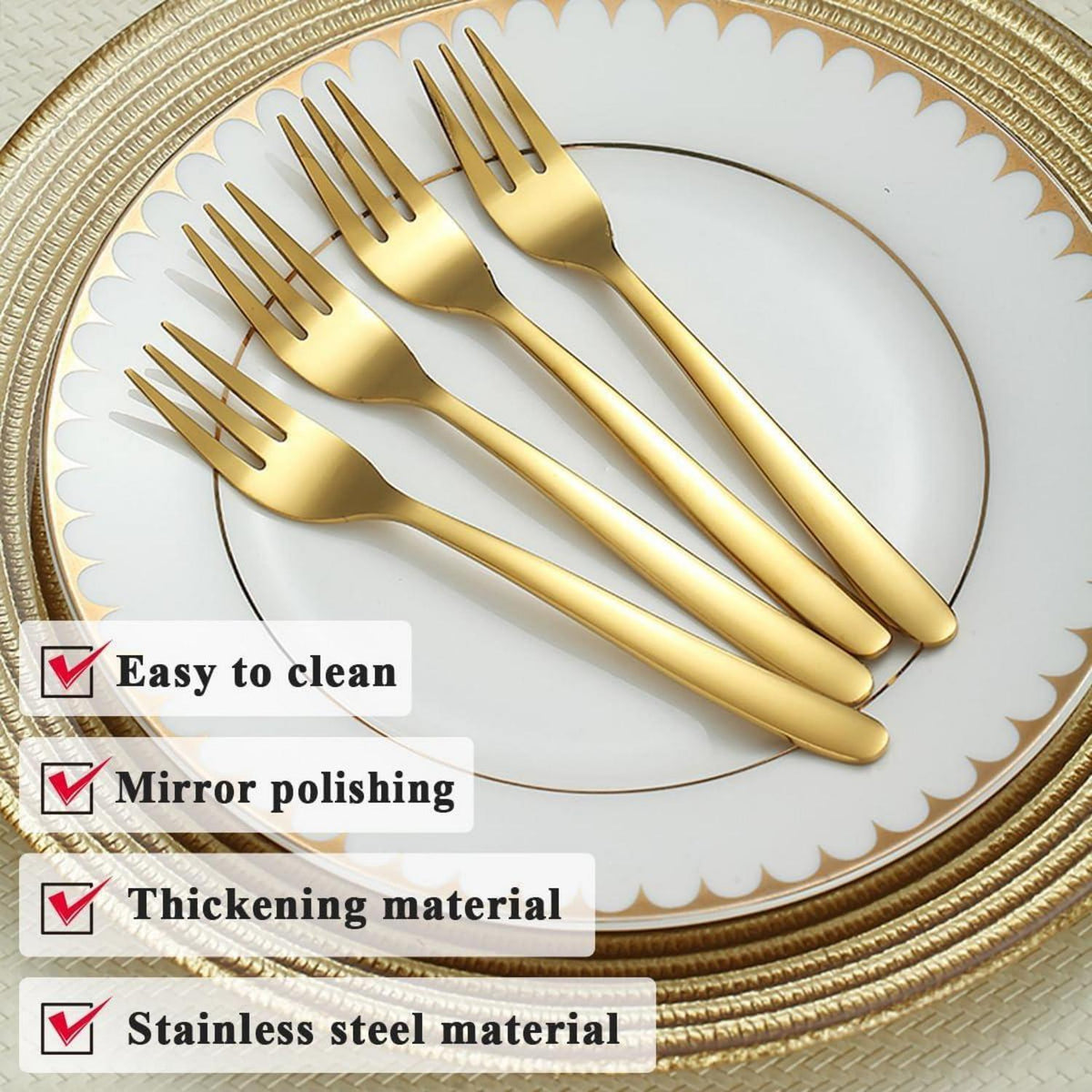 Goldene Dessertgabeln 12er Set 14cm Edelstahl spülmaschinenfest