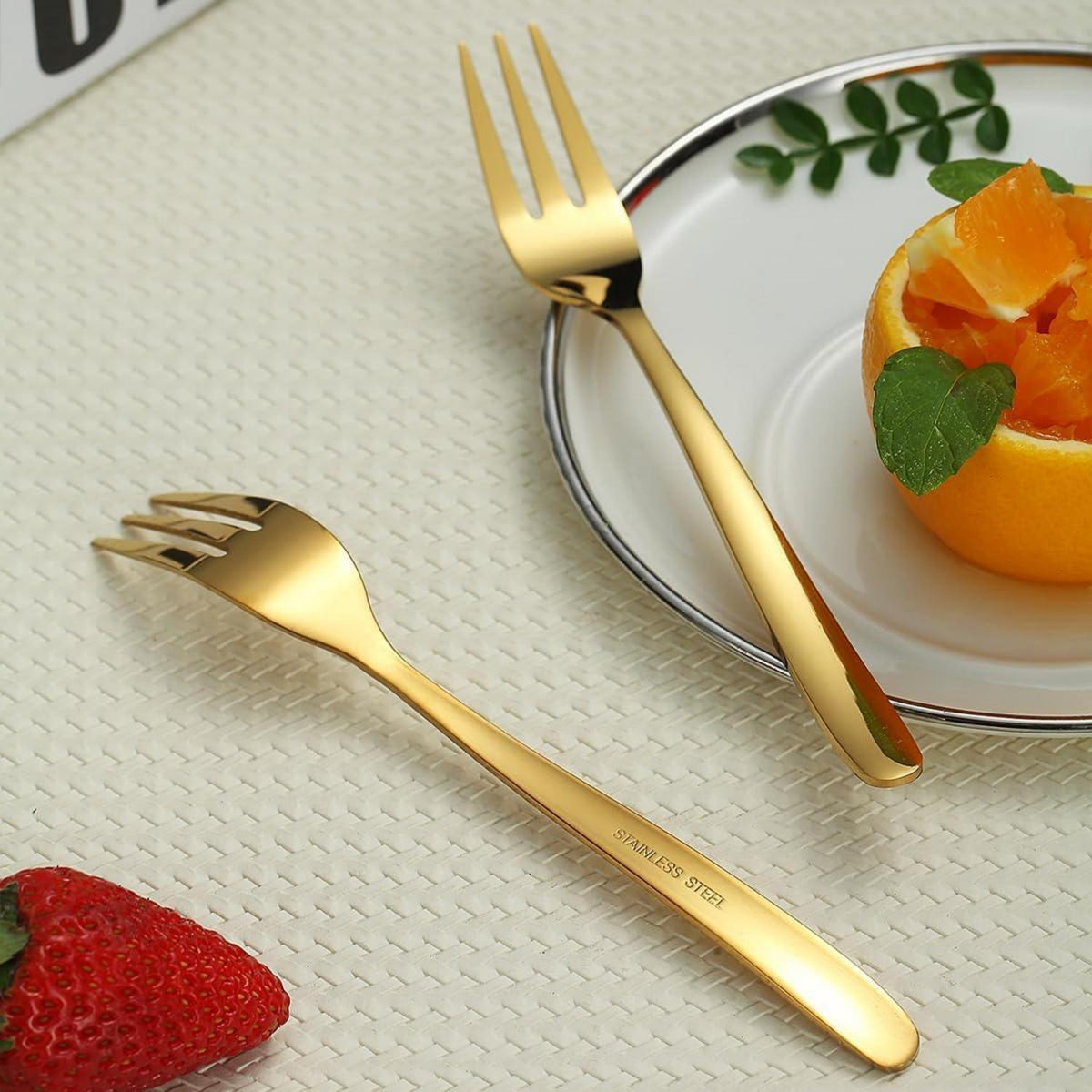 Goldene Dessertgabeln 12er Set 14cm Edelstahl spülmaschinenfest