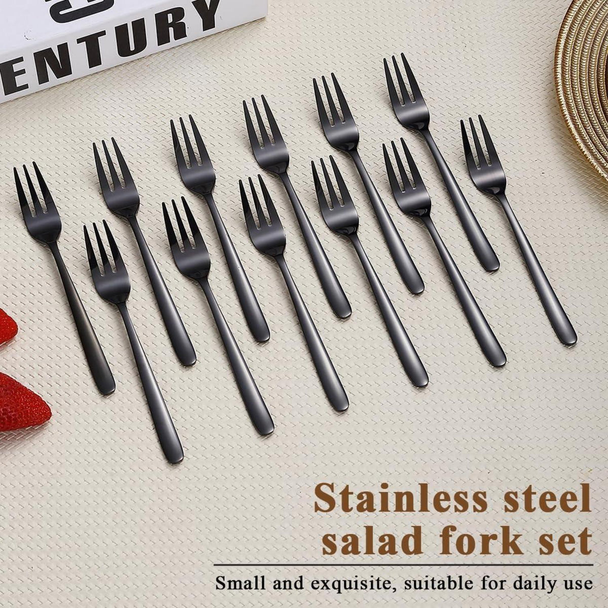 Schwarze Dessertgabeln Edelstahl 12er Set 14cm