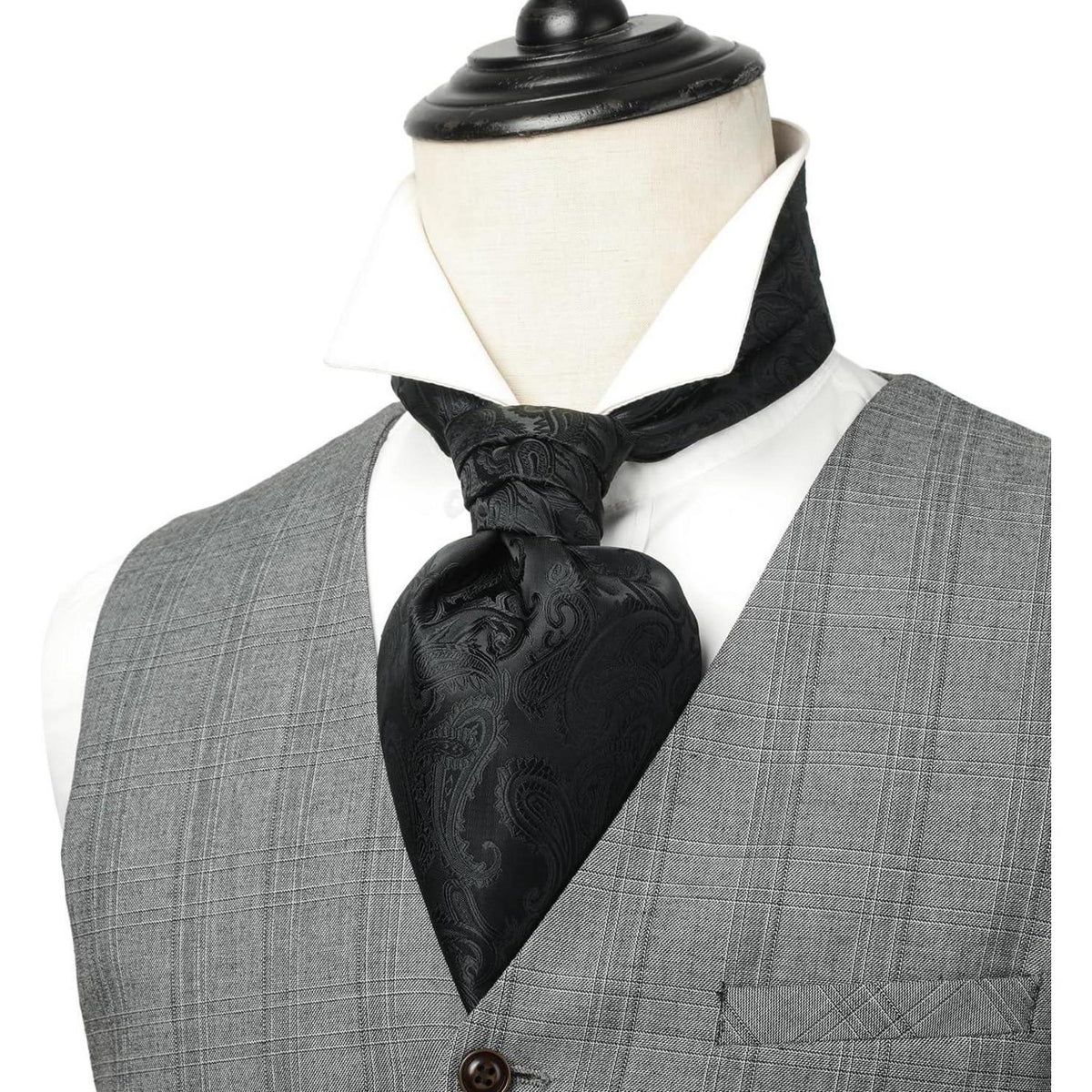 Herren Krawattenschal & Einstecktuch Set Paisley Schwarz