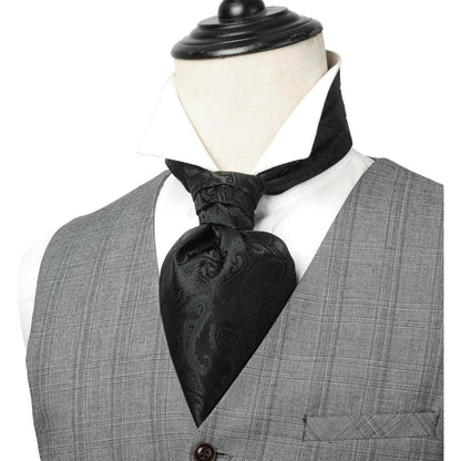 Herren Krawattenschal & Einstecktuch Set Paisley Schwarz