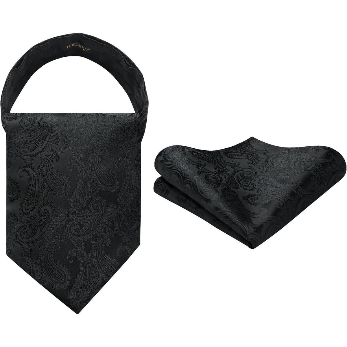 Herren Krawattenschal & Einstecktuch Set Paisley Schwarz