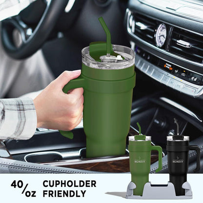 Thermobecher 40oz mit Stroh, Griff & Deckel - Doppelwandiger