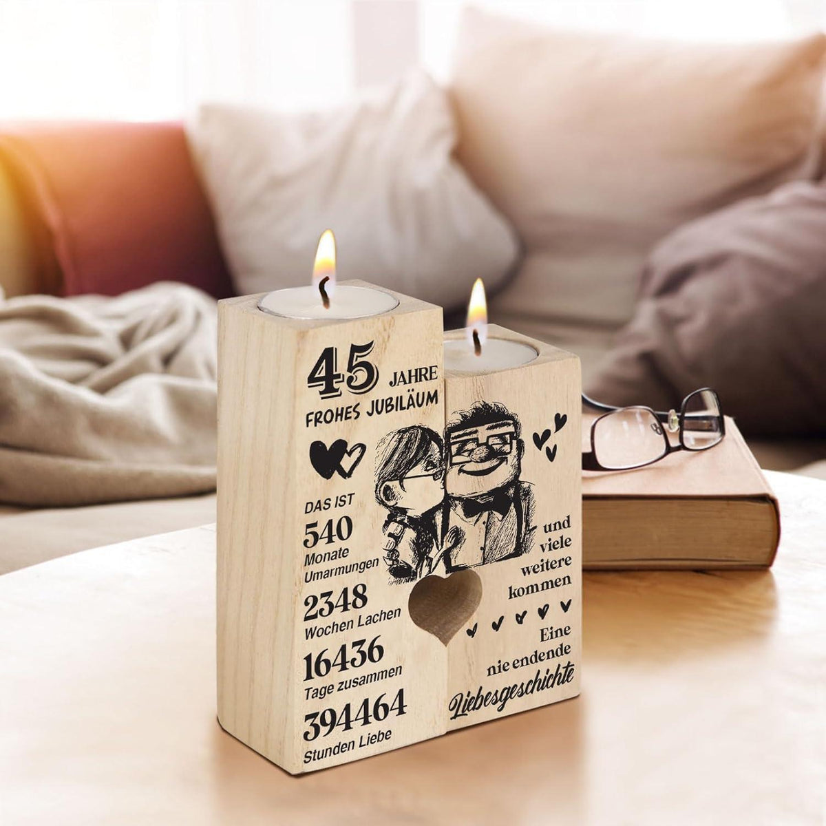 Holz Kerzenständer 45. Hochzeitstag Geschenk für Paare