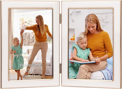 Doppelter Bilderrahmen 10x15cm Weiß Klappbar Fotorahmen mit Glas