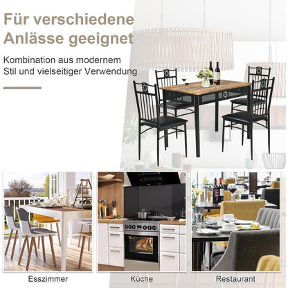 5-teilige Essgruppe Schwarz – Moderner Esstisch mit 4 gepolsterten Stühlen