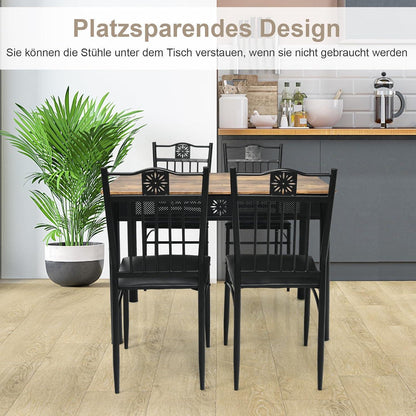 5-teilige Essgruppe Schwarz – Moderner Esstisch mit 4 gepolsterten Stühlen