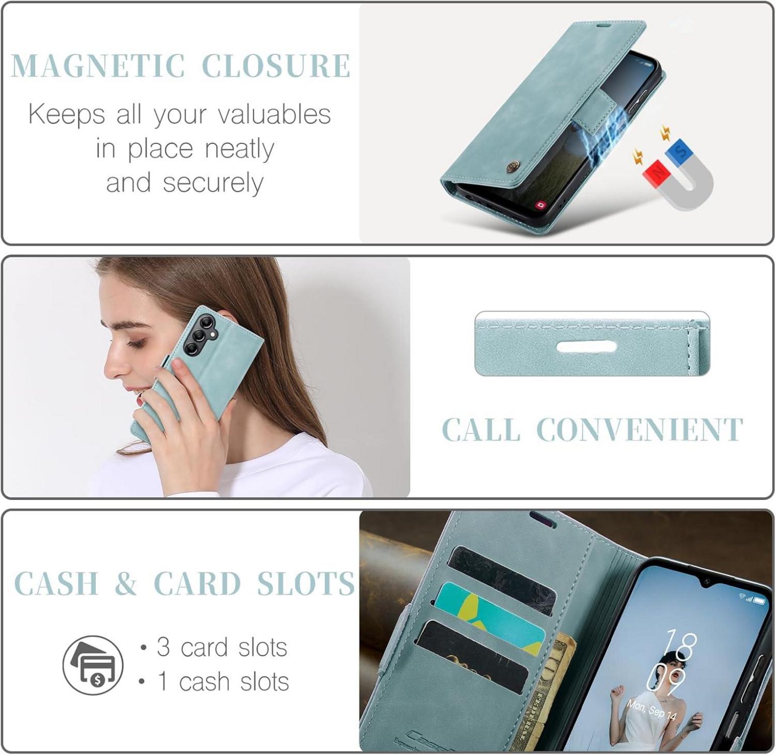 KZB Samsung Galaxy A14 5G/4G Handyhülle Leder RFID Flip Case Blau