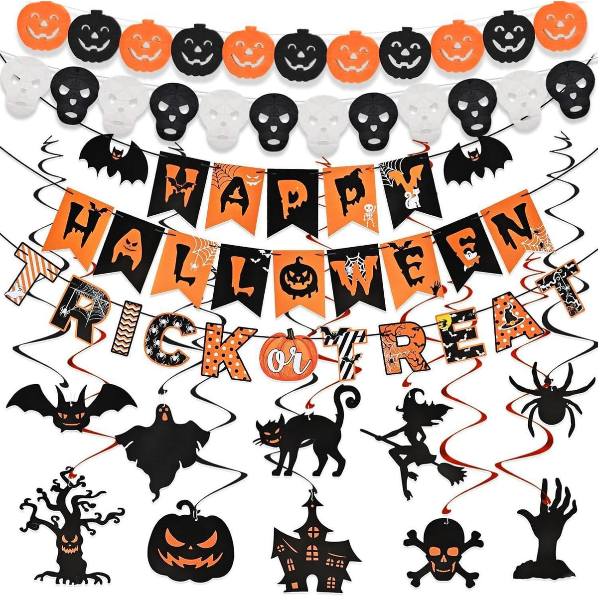 Halloween Deko Set Innen – Banner, Girlande & Hängedeko
