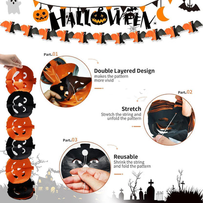 Halloween Deko Set Innen – Banner, Girlande & Hängedeko