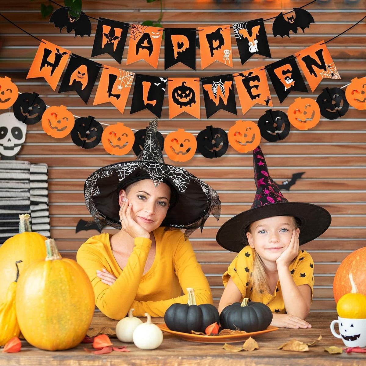 Halloween Deko Set Innen – Banner, Girlande & Hängedeko