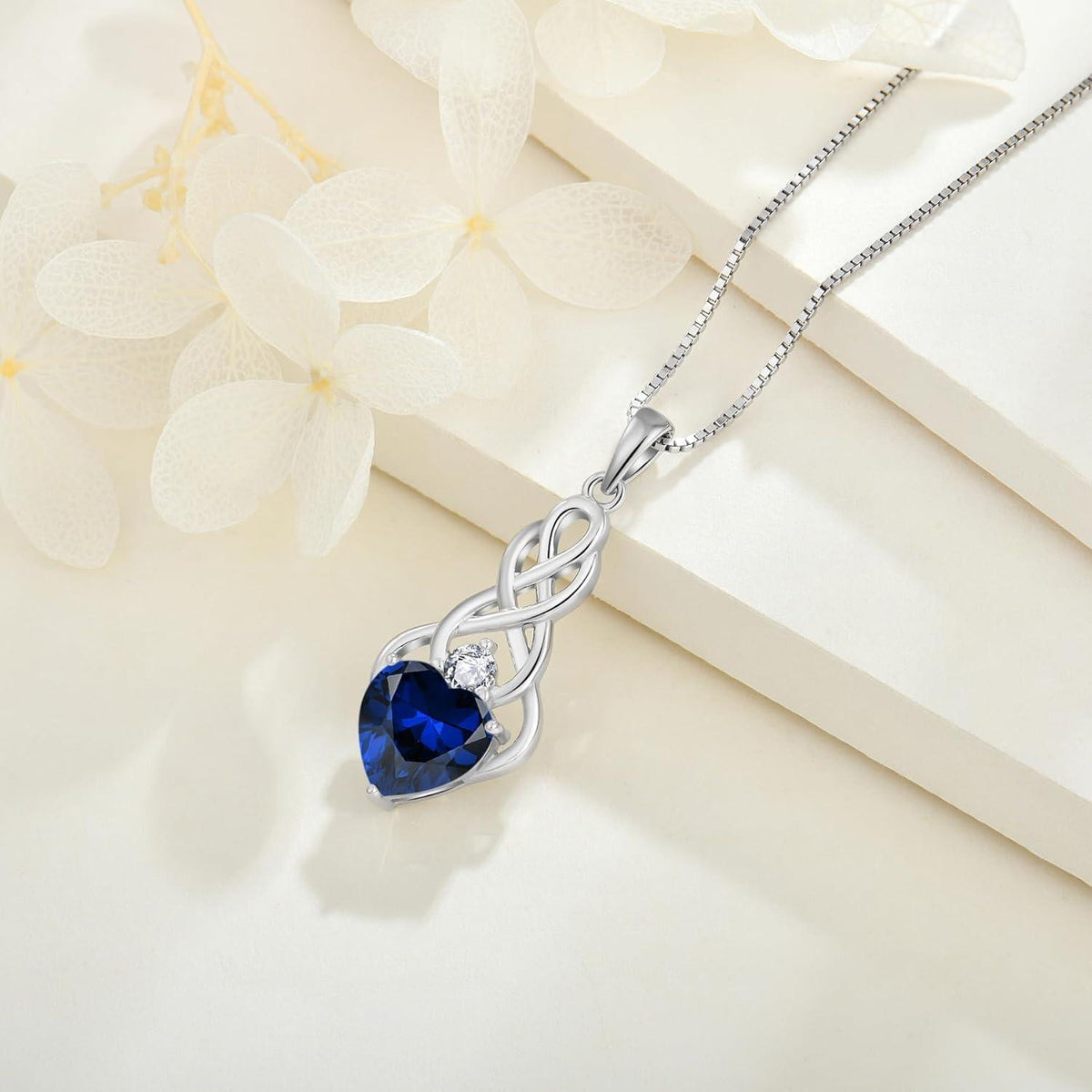 Kette Damen Unendlichkeit Keltischer Knoten 925 Sterling Silber Saphir
