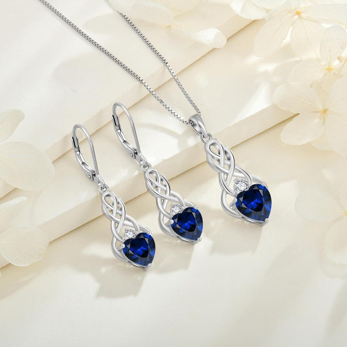 Kette Damen Unendlichkeit Keltischer Knoten 925 Sterling Silber Saphir