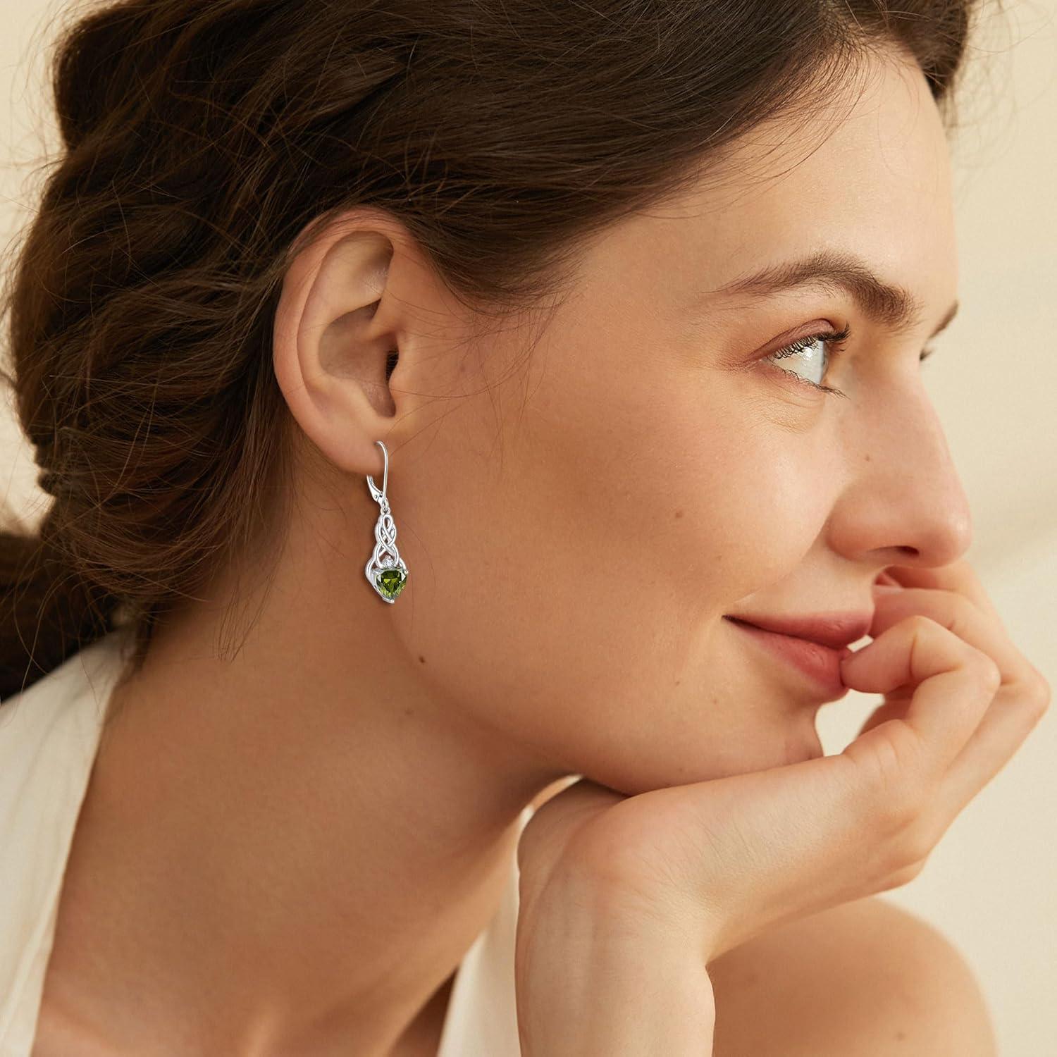 Keltischer Knoten Peridot Ohrringe Damen 925 Silber