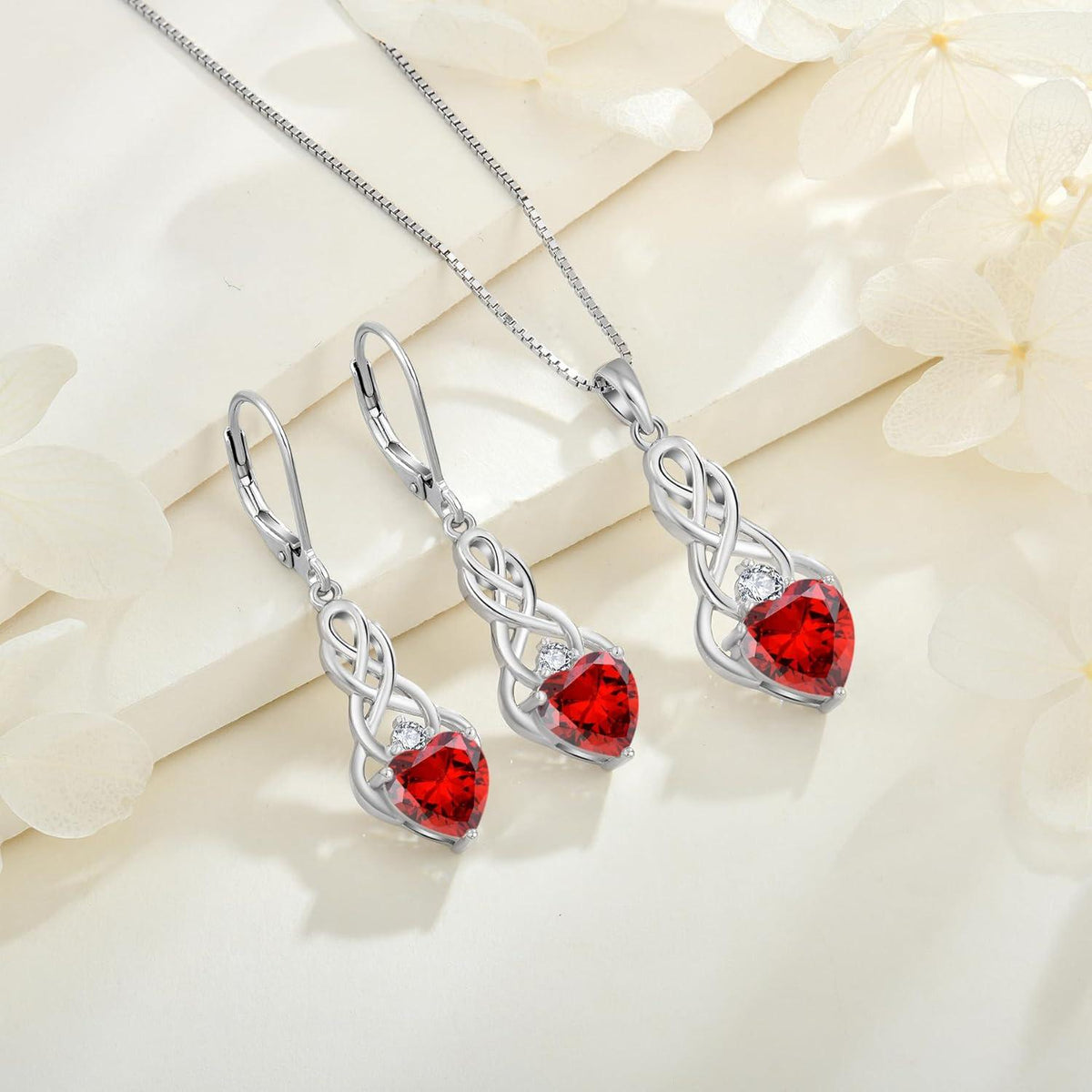 Unendlichkeit Keltischer Knoten Ohrringe 925 Silber Hängend Januar Granat