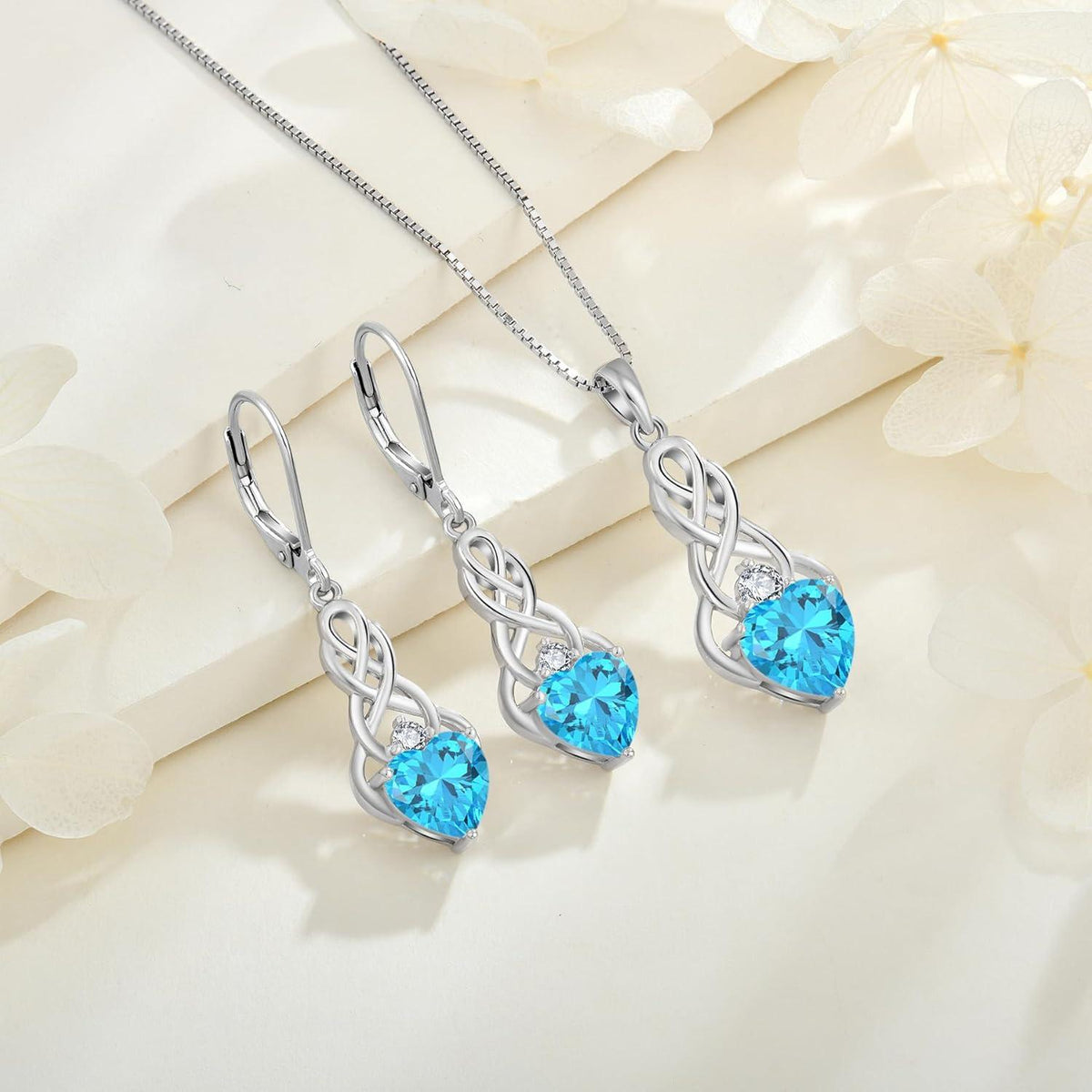 Unendlichkeit Keltischer Knoten Ohrringe 925 Silber Aquamarin
