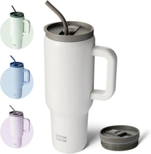 Isolierter Edelstahl Kaffeebecher mit Strohhalm 1.1L Grau
