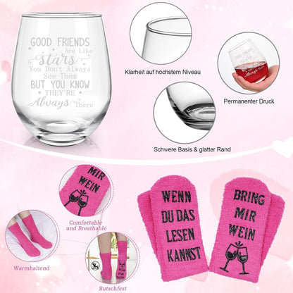 Weinglas mit Lustigen Socken Set Beste Freundin Geschenk 520ml