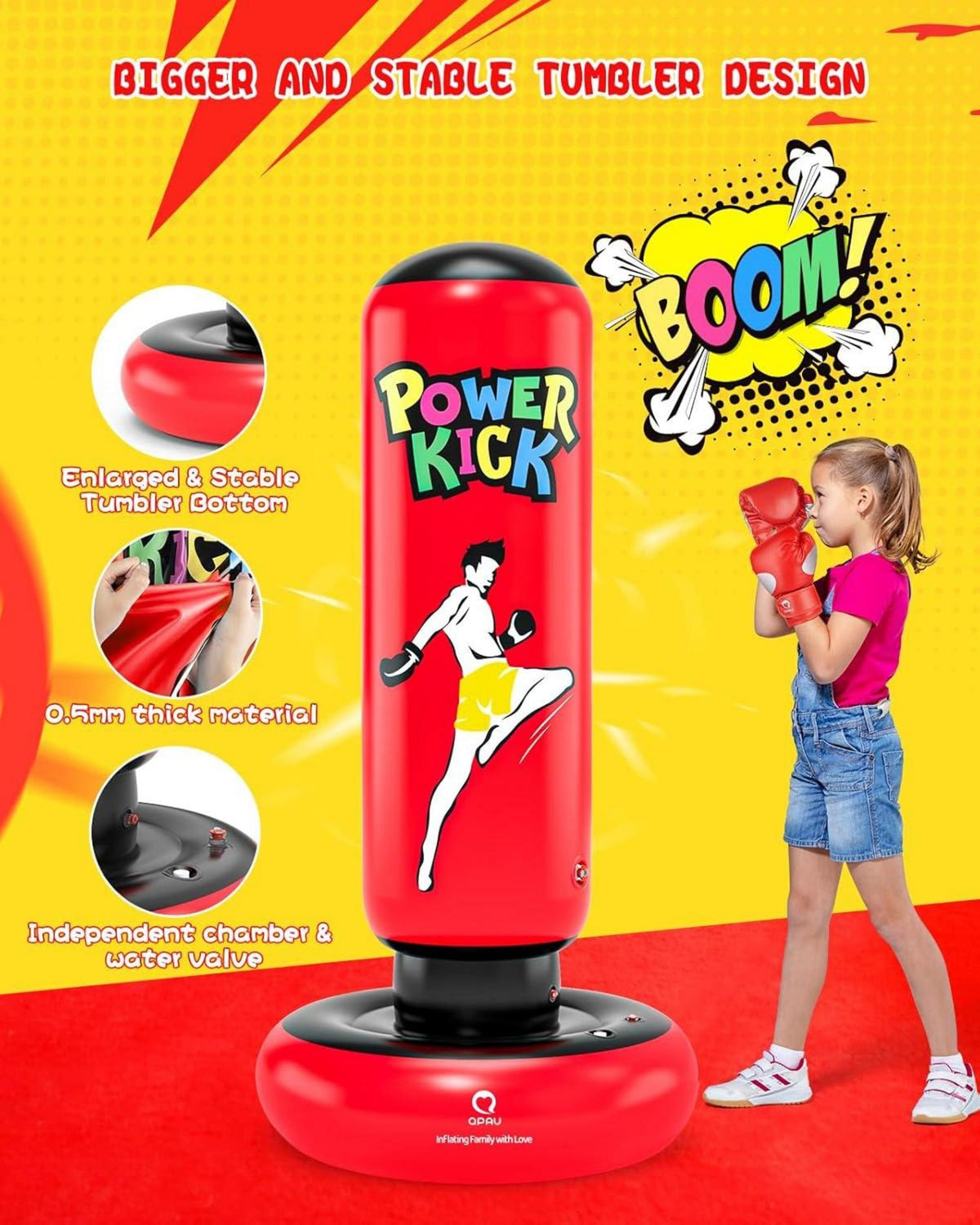 QPAU Boxsack für Kinder 168 cm - Rot - Karate Taekwondo MMA - 5–12 Jahre