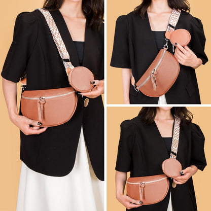 Umhängetasche Damen Weiß Sattel Crossbody in Lederoptik