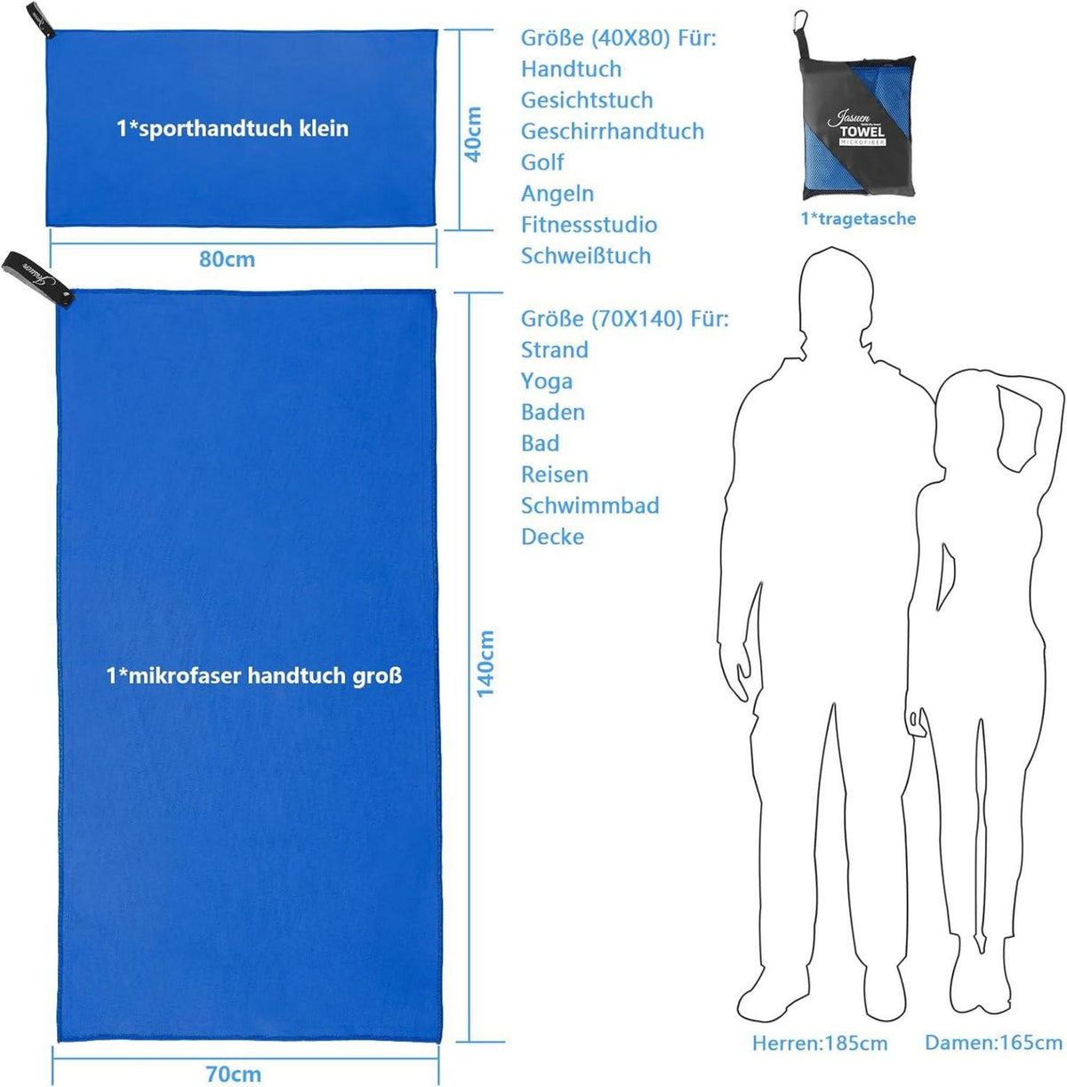 Mikrofaser Handtuch Set 140x70cm 80x40cm Sporthandtuch