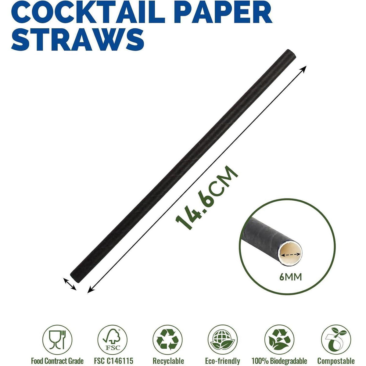 Kompostierbare schwarze Papierstrohhalme – 3000 Stück
