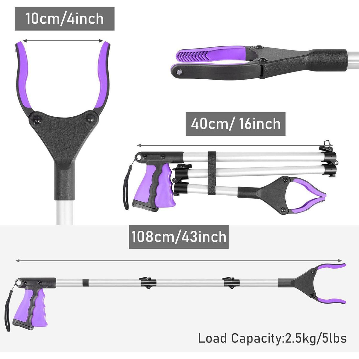 108cm Greifzange faltbar mit Magnet, violett