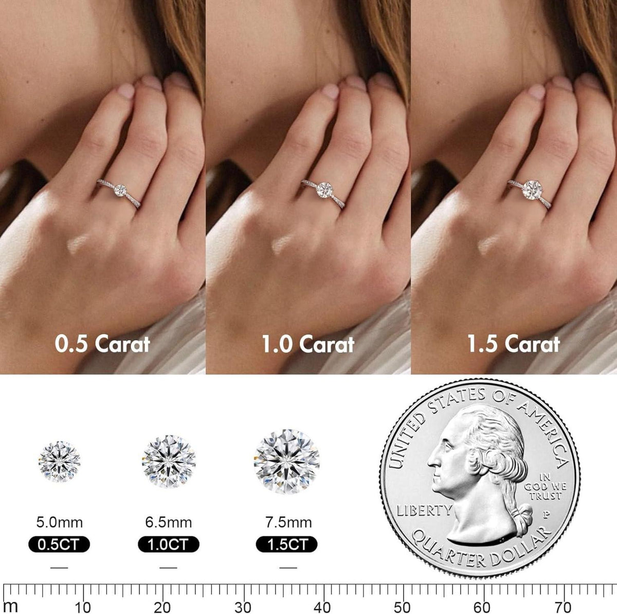 Moissanit Verlobungsring Damen 1,5 Karat Diamant 925 Silber Weißgold Ehering