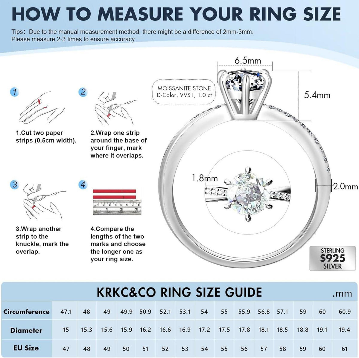 Moissanite Verlobungsring Damen 1 Karat Diamant VVS1