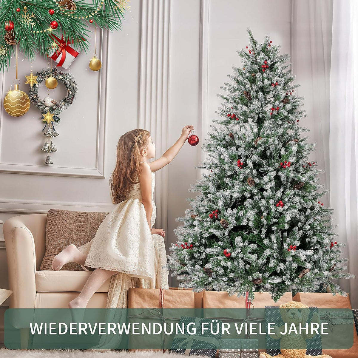 Künstlicher Weihnachtsbaum 180cm PE/PVC Tannenzapfen rote Beeren