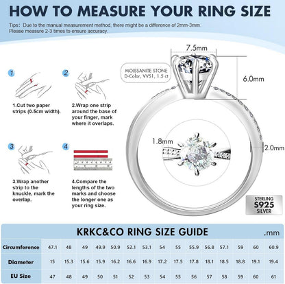 Moissanit Verlobungsring Damen 1,5 Karat D Diamant VVS1 925