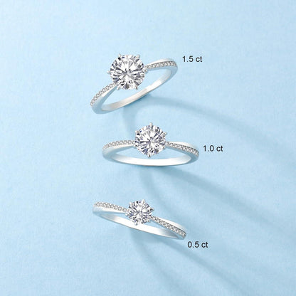 Verlobungsring Damen Moissanite Solitärring 1,5 Karat Diamant VVS1 Weißgold 925 Silber Eheringe 54