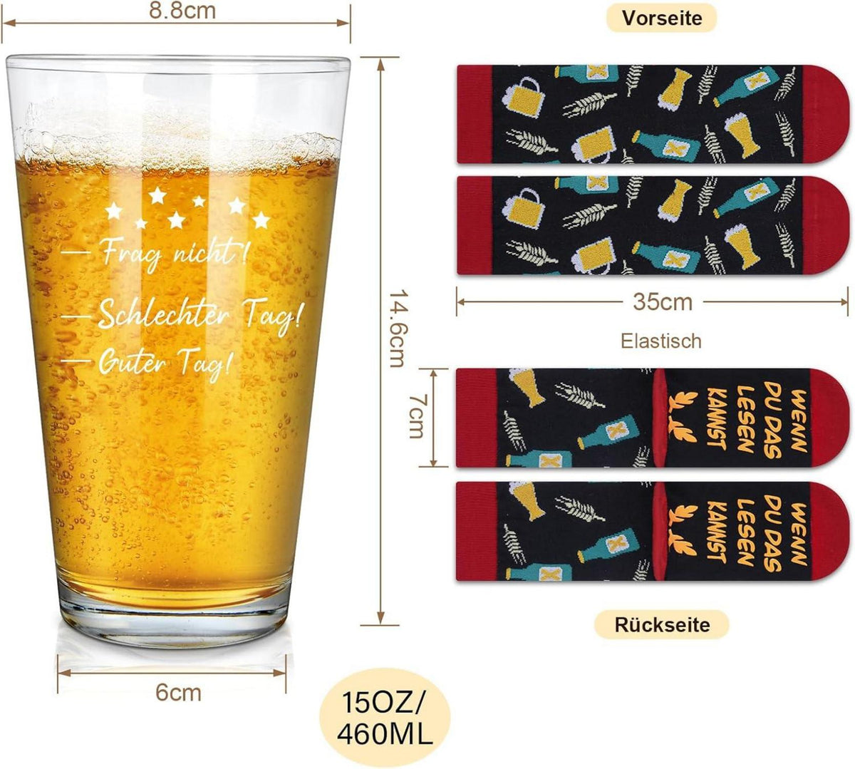 Lustiges Bierglas und Socken Set Geschenk für Männer und Frauen