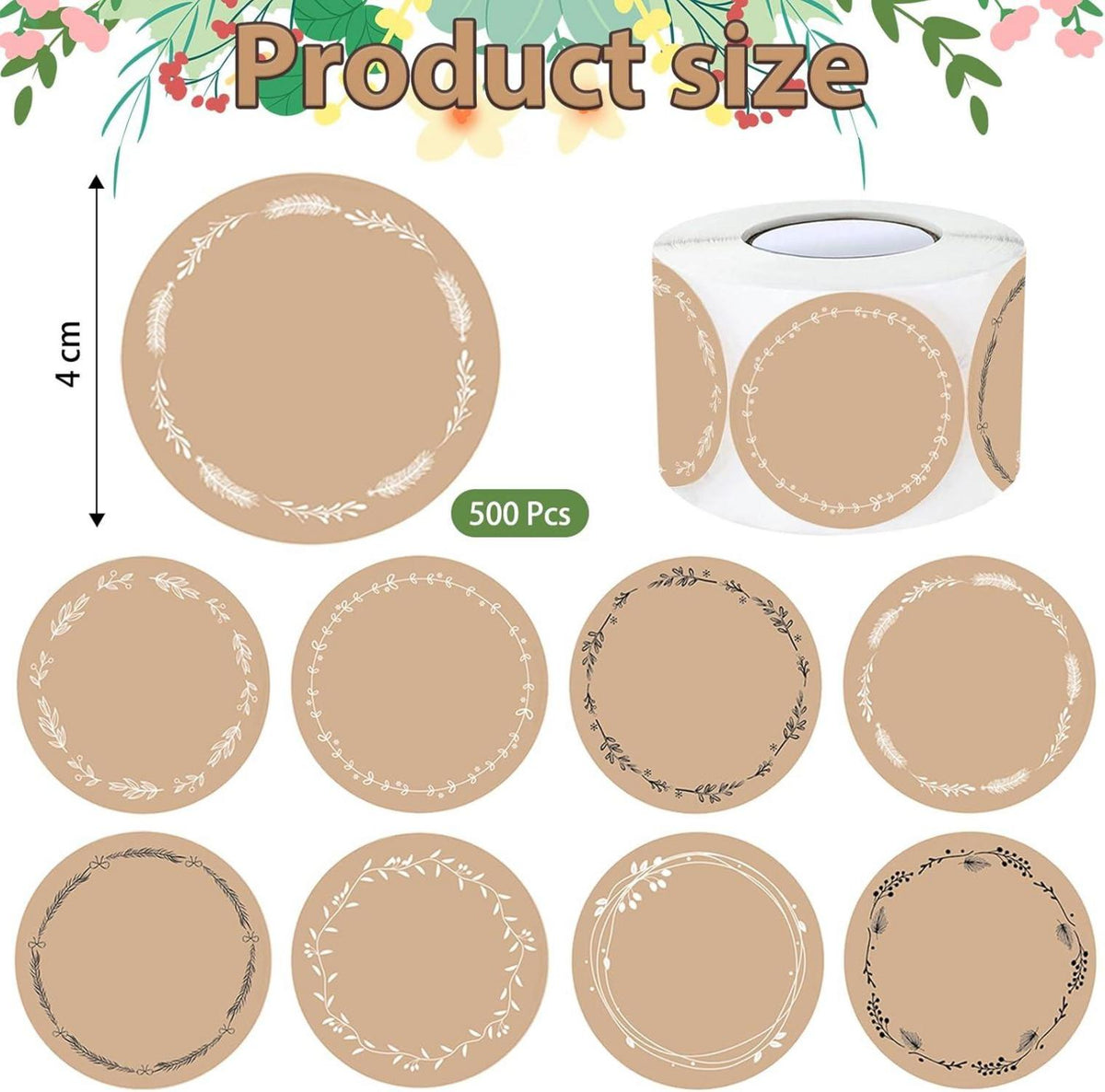 500 Stück Kraftpapier Aufkleber 4cm Rund Geschenksticker DIY