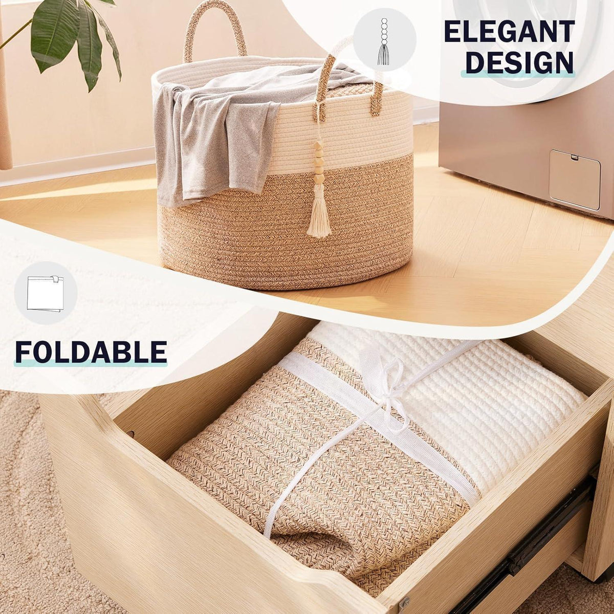 Geflochtener Wäschekorb Braun 50x33cm – Großes Aufbewahrungsgeflecht