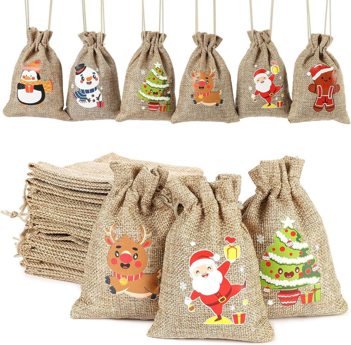 12 Weihnachten Jutesäcke mit Kordelzug für Party Favors