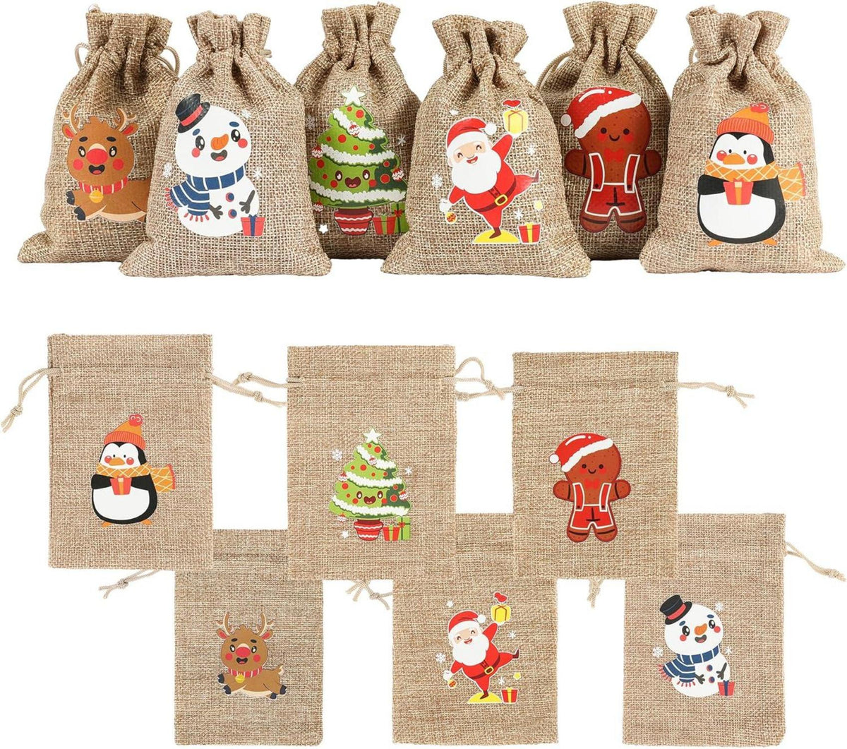 12 Weihnachts Jutesäcke mit Kordelzug für Party