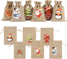 12 Weihnachts Jutesäcke mit Kordelzug für Party