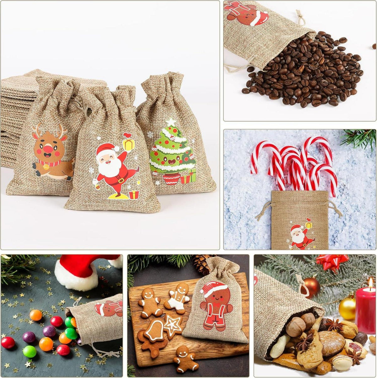 12 Weihnachten Jutesäcke mit Kordelzug für Party Favors