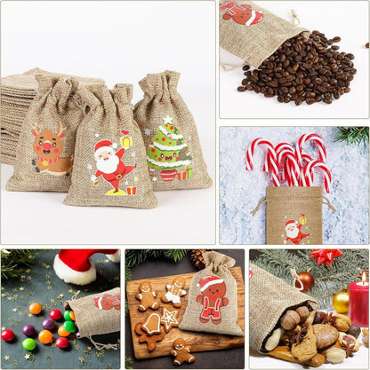 12 Weihnachten Jutesäcke mit Kordelzug für Party Favors