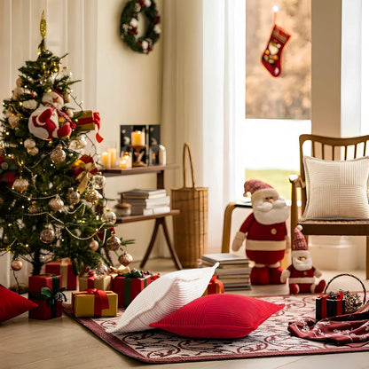 Weihnachten Kissenbezug Kordsamt 50x50 Rot 2er Set Zierkissenbezüge