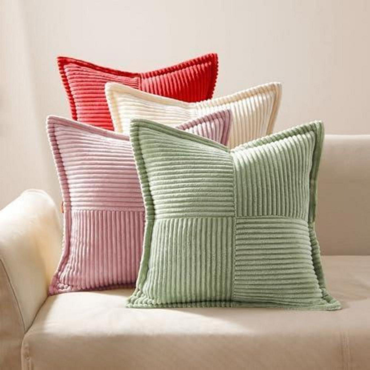 Topfinel Kissenbezug 50x50 rosa 2er Set Kordsamt Geometrisch gestreift - Dekokissenbezüge Sofakissen 50x50cm