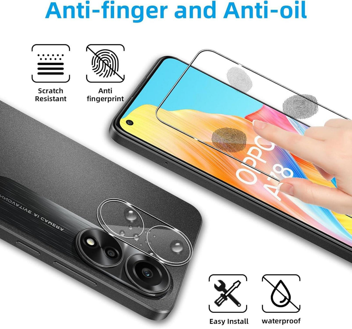Schutzfolie + Kameraschutz für OPPO A78 4G, 9H
