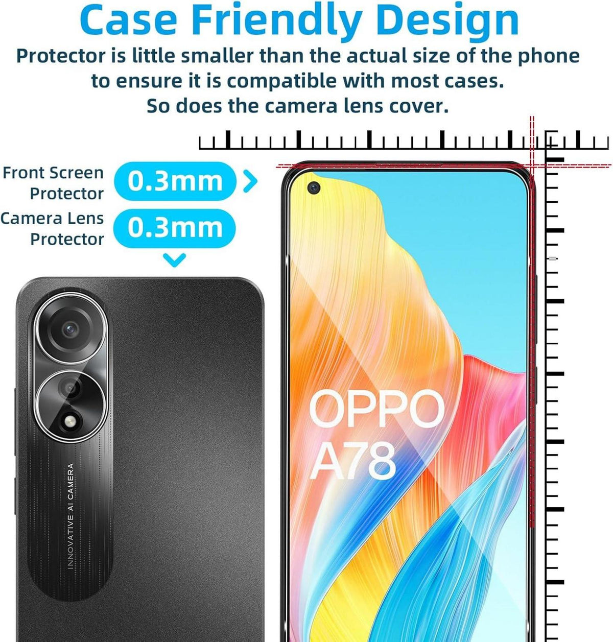 QULLOO 2+2 OPPO A78 4G Schutzfolie + Kameraschutz 9H Displayschutzfolie Transparent
