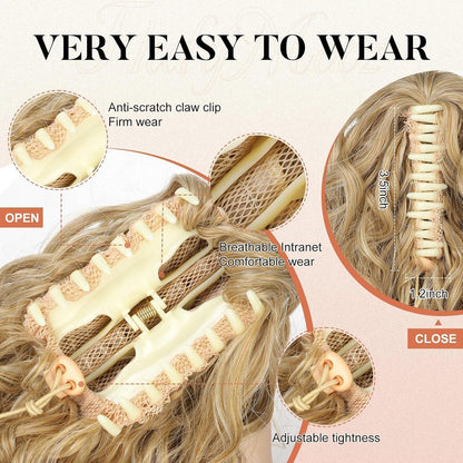 Gewellte Pferdeschwanzverlängerung Goldblond mit Highlights