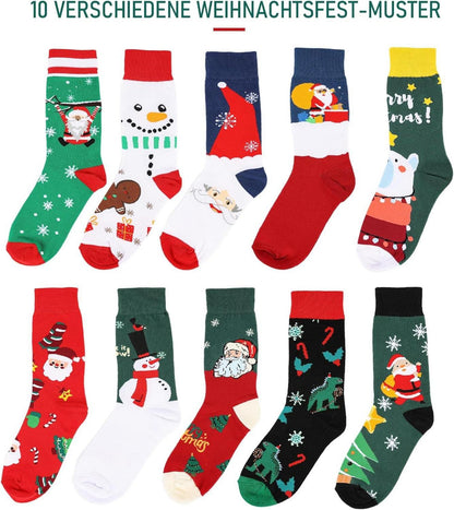 EDWINENE Unisex-Weihnachtssocken Set 10 Paar Baumwollsocken